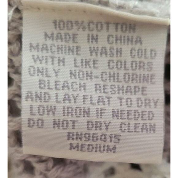 Massive Luxury Crochet Knit Polo Shirt Beige Striped Button Up  M Cotton - Picture 4 of 7